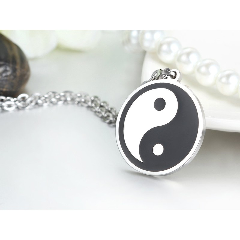 JewelryWe Stainless Steel Yin Yang Symbol Black & Silver Taijitu