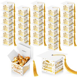 TaoBary 30 Pcs Graduation Cap Candy Box with Tassel Graduation Party Favors Graduation Gifts Graduation Decorations Grad Cap Box for Candy Chocolate Biscuit Supplies(White)