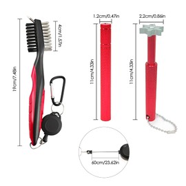 VIPMOON Golf Clean Tool Set, Retractable Golf Club Brush and 2 Golf Club Groove Sharpener for U & V-Grooves, Portable Golf Brush Tool Kits for All Golf Irons for Man (Red)