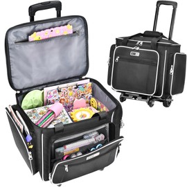 CAB55 Rolling Craft Bag, Rolling Tote Bag with Wheels for Women, Rolling Teacher Bag with Removable Folding Hand Truck (Black)