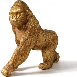 ZKSYLSM Gold Gorilla Statue, 8.3 Inch Resin Gorilla Figurine, Modern Animal Tabletop Sculpture for Home Decor, Shelf, Desk, Living Room, Office, Mantel and Console Table