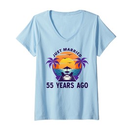 Womens Just Married 55 Years Ago Matching 55th Wedding Anniversary V-Neck T-Shirt