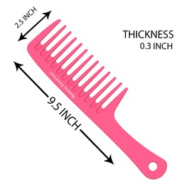 Bardeau Essentials Pink Extra Large Wide Tooth Shower Comb with Handle - Ideal for Everyday Use, All Hair Types