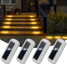 T-SUN Solar Deck Lights Outdoor Waterproof, Deck Lights Solar Powered, Driveway Marker Light for Fence Front Door, Step, Stair, Garden, Sidewalk, Pathway, Dock Porch, Backyard (Warm White, 4 Packs)