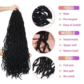 Beyond Beauty 6 Packs/Lot Nu Faux Locs Crochet Hair, 24 Inch, Pre-Looped Goddess Locs Crochet Hair, Soft Dreadlocks, Synthetic Hair Extensions, 18 Strands/Pack (6Packs-30", 1B)