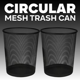 ZYBUX - Circular Mesh Trash Can, Waste Basket Garbage Can Waste Bin for Bathrooms, Kitchens, Home Offices, Dorm Rooms | Lightweight Sturdy Metal Basket Bin (2 x BLACK)