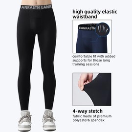 AYESZEQ Youth Boys Compression Pants for Basketball Leggings Sports Tights Kids Athletic Soccer Base Layer 2 Pack Black Blue Large