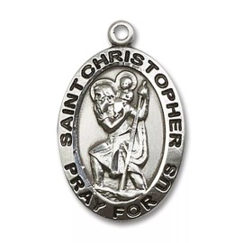 Pewter Saint Christopher Catholic Medal Pendant Necklace 24" Chain GiftBox