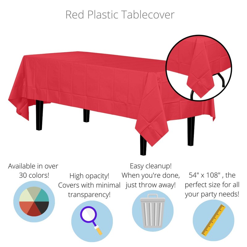 Crown Red Plastic Table Cover 54" x 108"