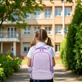 Jumpopack Children's School Bag Strawberry Primary School Bag Girls 1st Class Children's Backpack with Chest Strap, purple, L