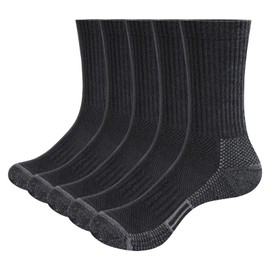 GiveGift Mens Cushioned Black Cotton Crew Socks for Men Size 9-12, Sweat Wicking Anti Odor Casual Training Athletic Everyday Work Socks, Multipack, 5 Pairs