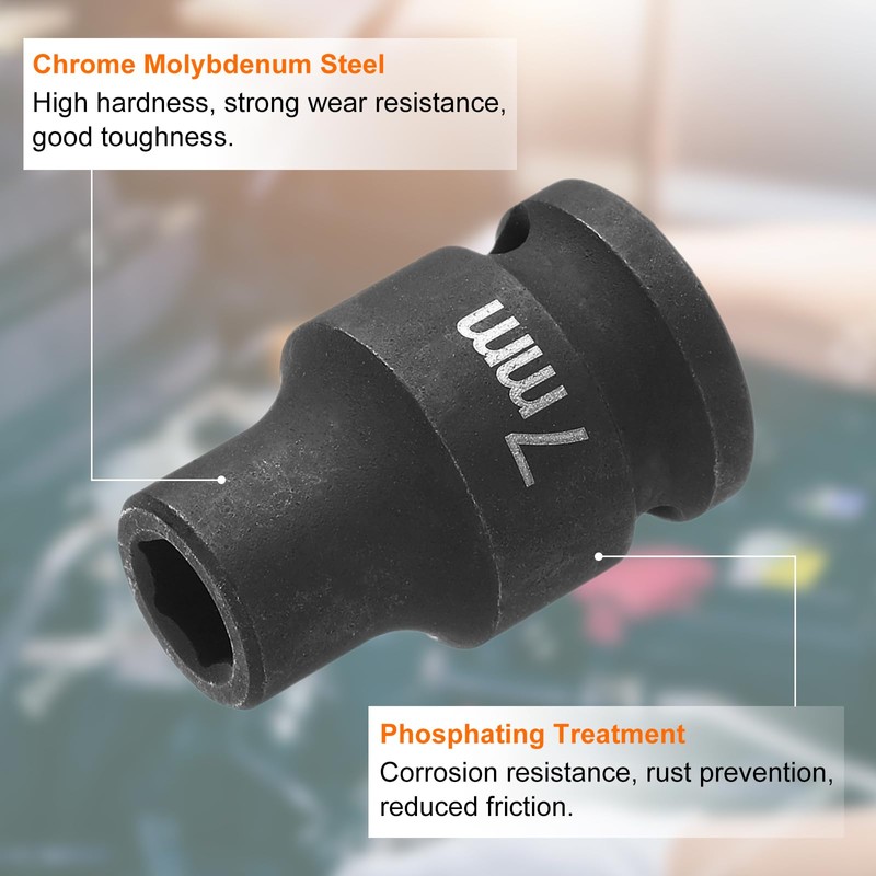 sourcing map Deep Impact Socket 3/8" Square Drive by 7mm