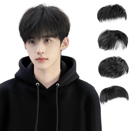 ynnyee Partial Wig, Men's, 100% Human Hair, Partial Wig, Men's, Hairpiece, Hand-Planted, Lightweight, Breathable, Artificial Skin, Imitation Thorl, Conceals Gray Hair, Hair Extension, Fluffy