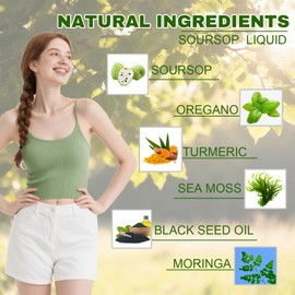 Qizfyzz Soursop Bitters Liquid Drops, Liquid Drops Soursop Bitters 10 in 1 with Sea Moss, Moringa, Turmeric, Black Seed Oil, Oregano, Ashwagandha, Herbal Extracts for Overall Health (1pc)