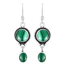Natural Malachite Earrings 925 Silver Overlay handmade Dangle Earrings for Women Mom Wife