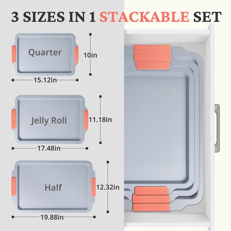 BRONYPRO Non Stick Ceramic Baking Sheet Pan Set of 3,