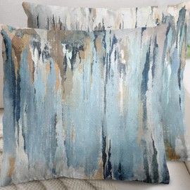 LUEAXRG Abstract Cushion Cover 45 x 45 cm Decorative Cushion Covers – Set of 2 Blue Brown Grey Cushion Covers Country House Style Cushion Cover for Square Soft Country House Cushion Covers for Couch