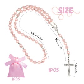 Giugio Rosary Natural Stones, Rosary Chain, Catholic Rosary, Communion Rosary with Retro Cross, Rosary for Christening, Communion, Wedding, Communion Party Favours (Pink), Acrylic