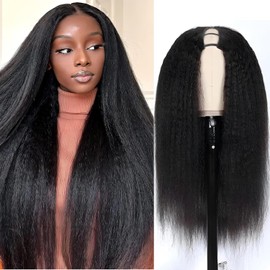 Ainmeys Kinky Straight U Part Wigs 200% Brazilian Yaki Straight Upgrade U Shape Human hair Wigs With Drawstring for Women No leave out wear and go Glueless Clip In Half Wigs (30IN)