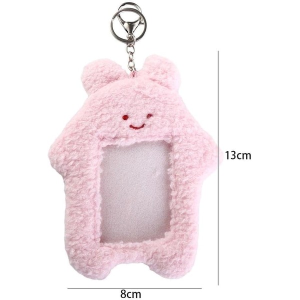 ZhangyiHot Pink Cute Plush Photocard Holder with Keychain, Cartoon Bear