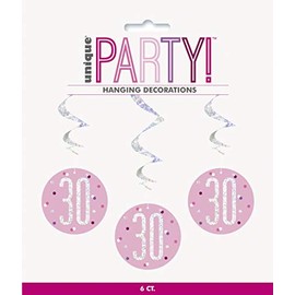 Unique 83811 Pink Hanging Swirl Decorations-32 Silver | 6 Pcs, Age 30