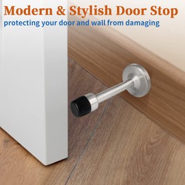 Door Stoppers, 4 Inch(95mm) Door Stops Wall Mounted with Rubber Bumper Tip, Stainless Steel Indoor Outdoor Doorstop, Brushed Nickel, 2 Pack