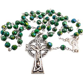 Westmon Works Irish First Holy Communion Rosary Set with Matching Patriotic Holy Card and Case with American and Ireland Flags