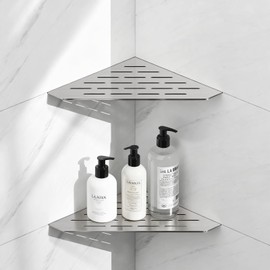 Greenspring 10" Corner Shower Shelf, Recessed Corner Shelves, 304 Stainless Steel Slot Design Bathroom Shower Shelves for Tiled Wall, 2 Pack, Brushed Nickel