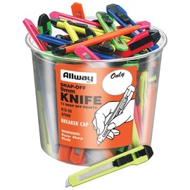 100-Pack of 9mm Allway K13-50 K-Series Neon 13-Point Snap-Off Knife, 50-Pack Bucket