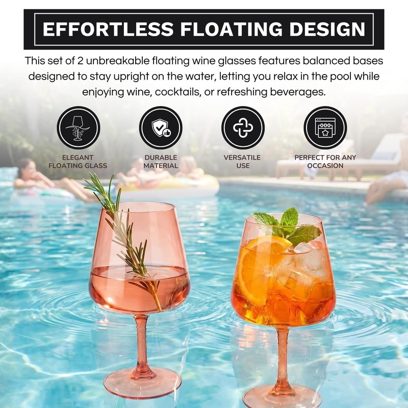 Floating Wine Glasses for Pool (18 Oz | Set of