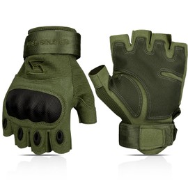 FREE SOLDIER Full Finger Outdoor Sports Cycling Biker Gloves Motorcycle Gloves Fingerless Glove for Hiking Climbing Cross Country Working Men's Gloves(S,Green Fingerless)
