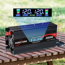 Sunivora 2000 Watt Power Inverter with LCD 12V DC to 110V/120V AC Car Power Inverter 4000W(Peak) with 2 AC Outlets & Dual USB Ports for Vehicle RV Truck Camping