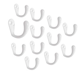 QCAA Premium Quality Single Prong Robe Hook Hanger, Zinc Die Cast, White, Made in Taiwan, 12 Pack