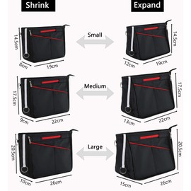 Joqixon Bag Organiser Bag in Bag, Nylon Handbag Organiser with Zip, Inner Pockets for Handbags, Women's Cosmetic Bag, Bag Organiser, black, handbag organizer