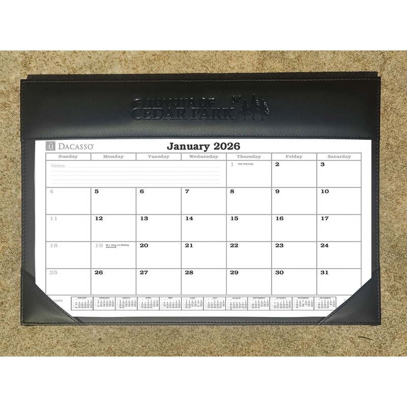 2026 Black Leather Wall Calendar with Refill/Insert - Luxury Leather