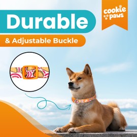 Cookie Paws Soft Neoprene Padded Dog Collar for Medium Dogs | Comfortable, Adjustable, Quick-Release, Durable, Breathable, Easy Clean, Cute, Fancy | Tacos | Orange