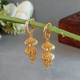 Efulgenz Indian Jewelry Bollywood Gold Tone Hoop Layered Jhumka Jhumki Dangle Earrings Set for Women