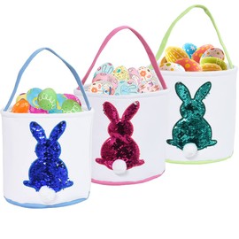 3 PCS Easter Bunny Basket - Color Changing Reusable Easter Egg Baskets - Perfect for Girls & Boys Easter Egg Hunts - Easter Baskets for Kids (Green, Blue, Pink)
