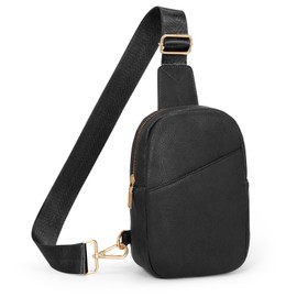 LALATCH Black Leather Sling Bag for Women 2024, Small Sling Bag Crossbody with Adjustable Strap, Cute Fanny Pack Chest Bag Side Crossbody