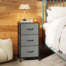 WLIVE Dresser with 3 Drawers, Fabric Nightstand, Cabinet with Wheels, Organizer Storage Dresser for Bedroom, Office, Closets, Sturdy Steel Frame, Easy Pull Handle, Dark Grey