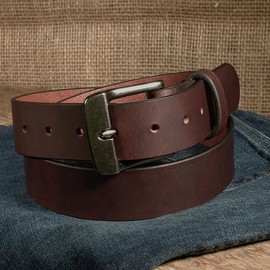 Nohma Leather, Men's Leather Belt, Made in USA, Full-Grain Leather, Casual Everyday Wear Belts, Amish Handmade (Brown 5572-AS, 32" (Size 28 Pants) - Check Size Guide)
