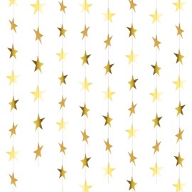 104 Ft Gold Star Garland Banner Star Paper Gold Star Garland Star Backdrop Bright Star Hanging Bunting Banner Backdrop Reflective Sparkle Little Hanging Decor for Birthday Engagement Wedding Party