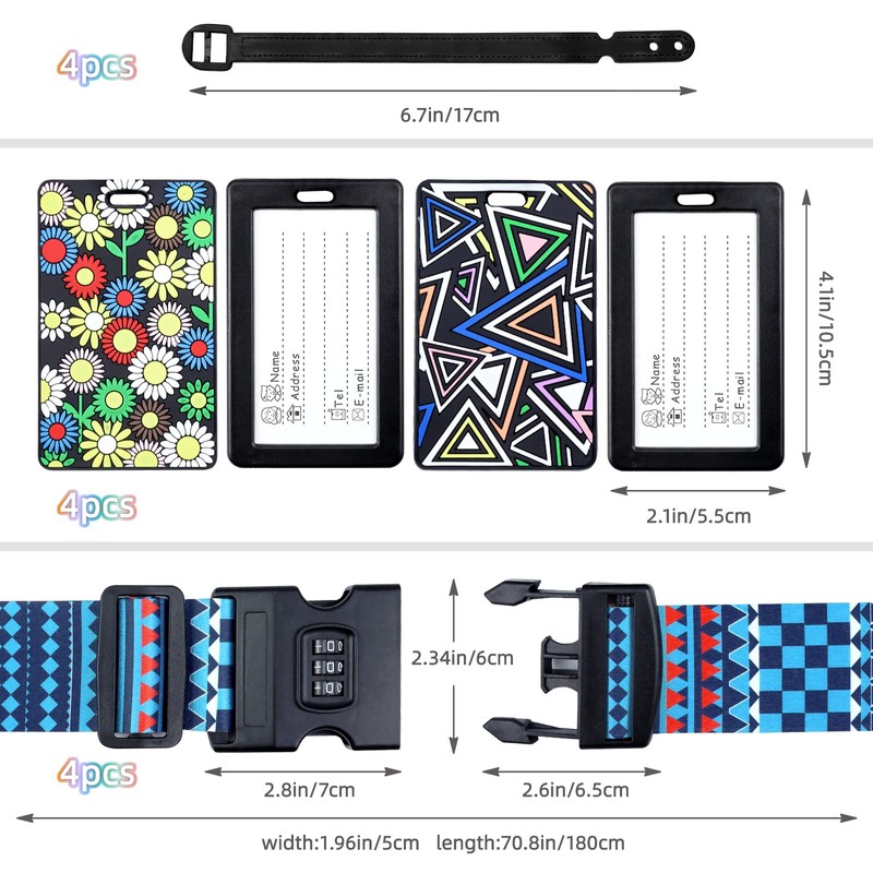 Hivia Pack of 4 Luggage Straps with Lock + 4