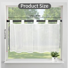 LUKDUNG Net Curtains Voile Bistro Curtain, Short Curtain Transparent Short Curtain with Loops, Kitchen Curtain, Short Curtain, Short Curtain, White, Pack of 1, H x W 45 x 120 cm