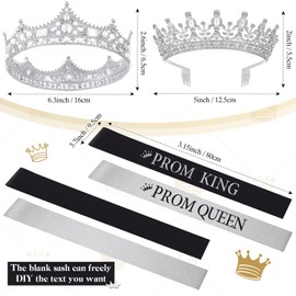 Hinly 6 Pieces Prom King and Queen Crowns Sashes Set Crystal Tiara Prom for 2025 Graduation Birthday Wedding Party(Glitter Style)