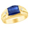 Simulated Blue Sapphire with White Natural Accent Diamond Men's Solitaire