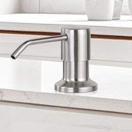 KZH Built in Sink Soap Dispenser or Lotion Dispenser for Kitchen Sink, Brushed Nickel ABS Pump Head, with 13 Ounce Large PET Soap Bottle