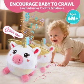 Baby Toys 6-12-18 Months,Musical Crawling Unicorn Plush Toy with 48 Songs & Recording, Dancing Walking Moving Bouncing Learning Toy, Tummy Time Sensory Toys for 1 2 3 Year Old Girls Birthday Gifts