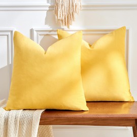 GriNeed Throw Pillow Covers Yellow Set of 2 18x18 Inch Pillow Covers, Soft Velvet Fall Decorative Cases for Couch Sofa Bed, Home Boho Decor, Modern Farmhouse Cushion Covers