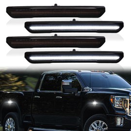 DERMOKA LED Side Marker Lights for GMC Sierra 2500HD 3500HD 2020-2024 Pickup Truck White Front Rear Fender Marker Lamps Smoked Len